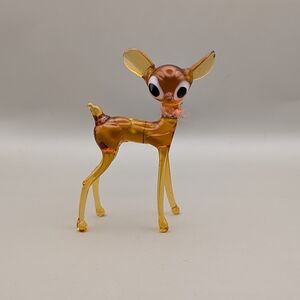 Vtg Blown Glass Deer Figurine Art Deco Fawn - Brown and Gold